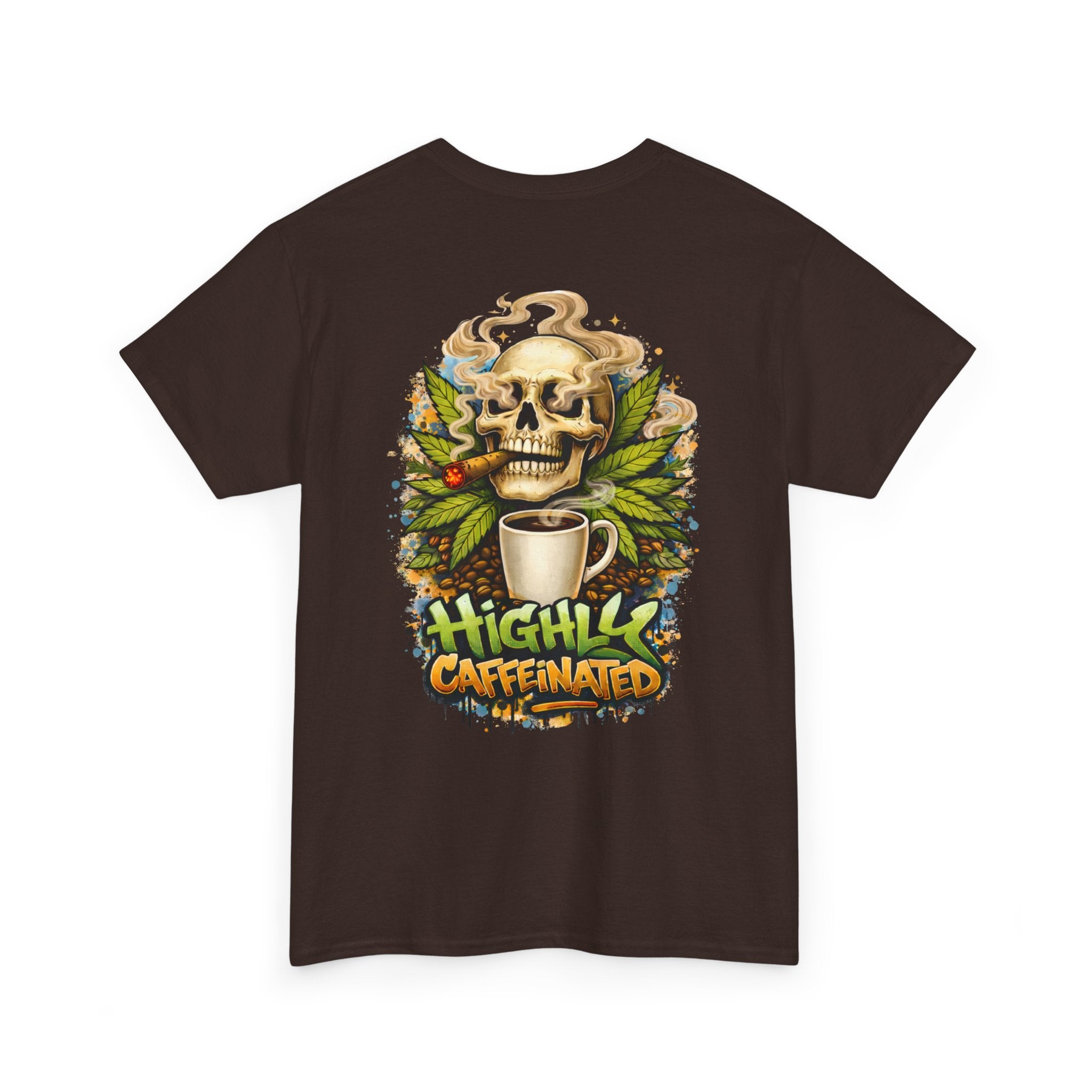Coffee Skull Tee — "Highly Caffeinated" Graphic Shirt for Coffee Lovers