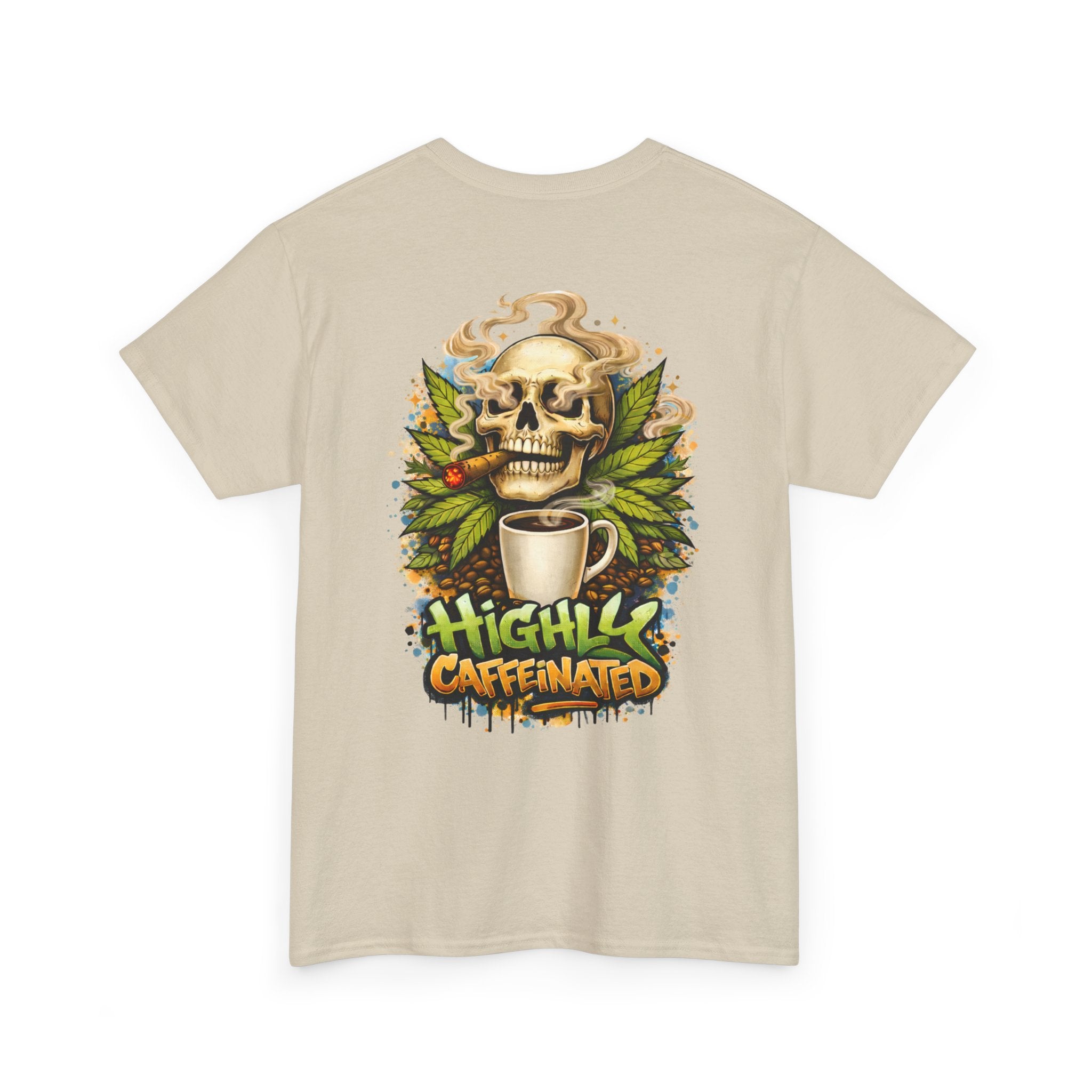 Coffee Skull Tee — "Highly Caffeinated" Graphic Shirt for Coffee Lovers