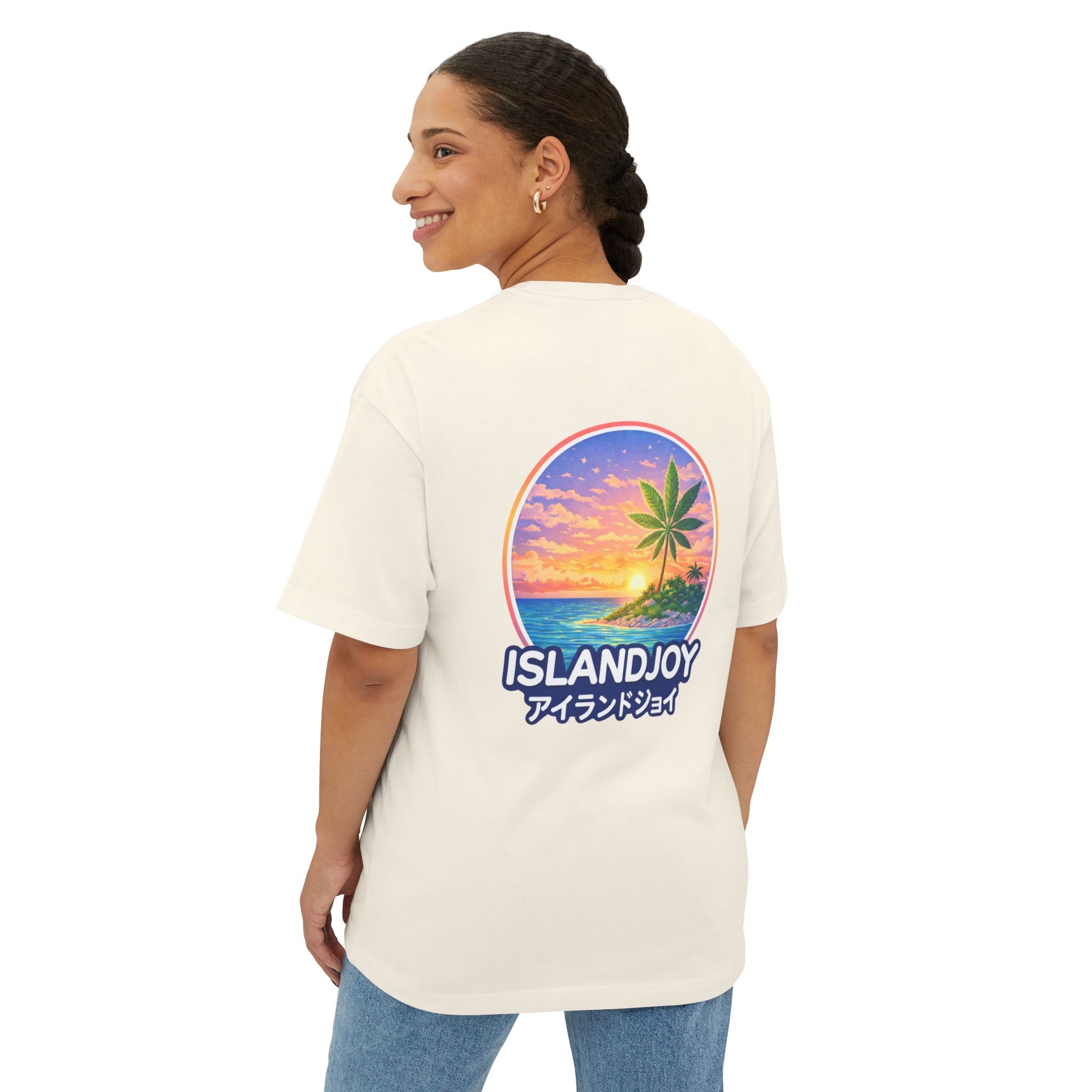 IslandJoy Sunset Palm Tee — Pink Oversized Boxy T-Shirt