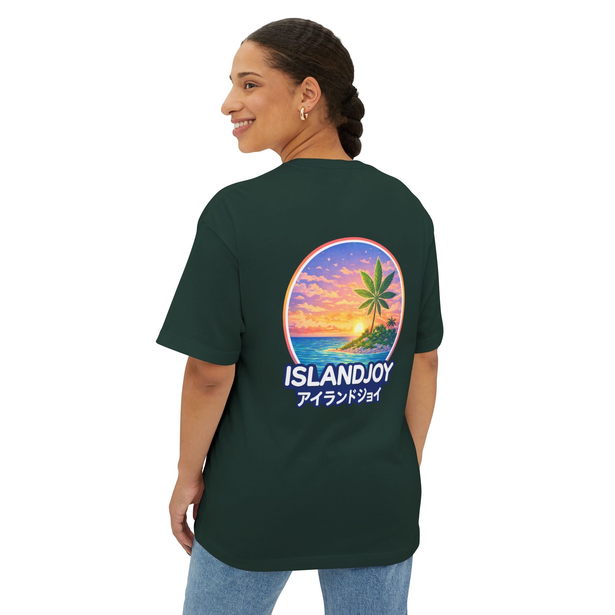 IslandJoy Sunset Palm Tee — Pink Oversized Boxy T-Shirt