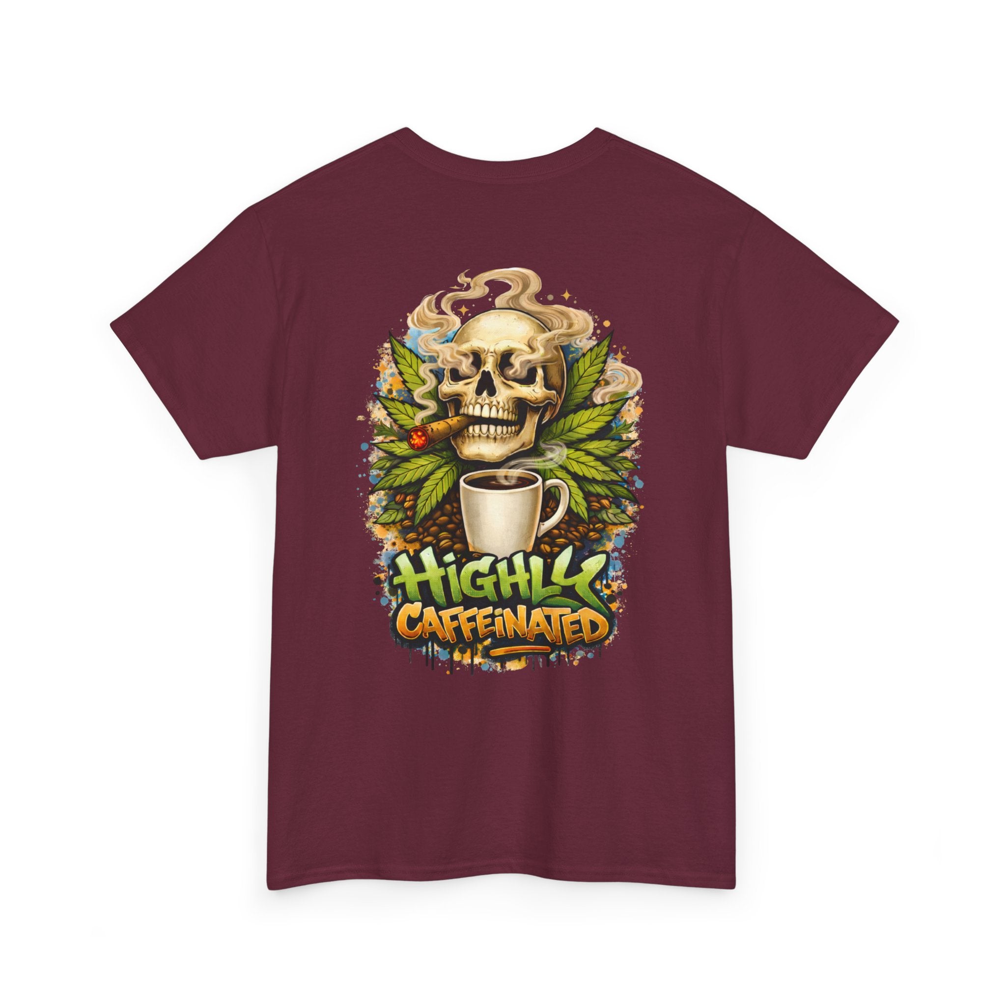 Coffee Skull Tee — "Highly Caffeinated" Graphic Shirt for Coffee Lovers