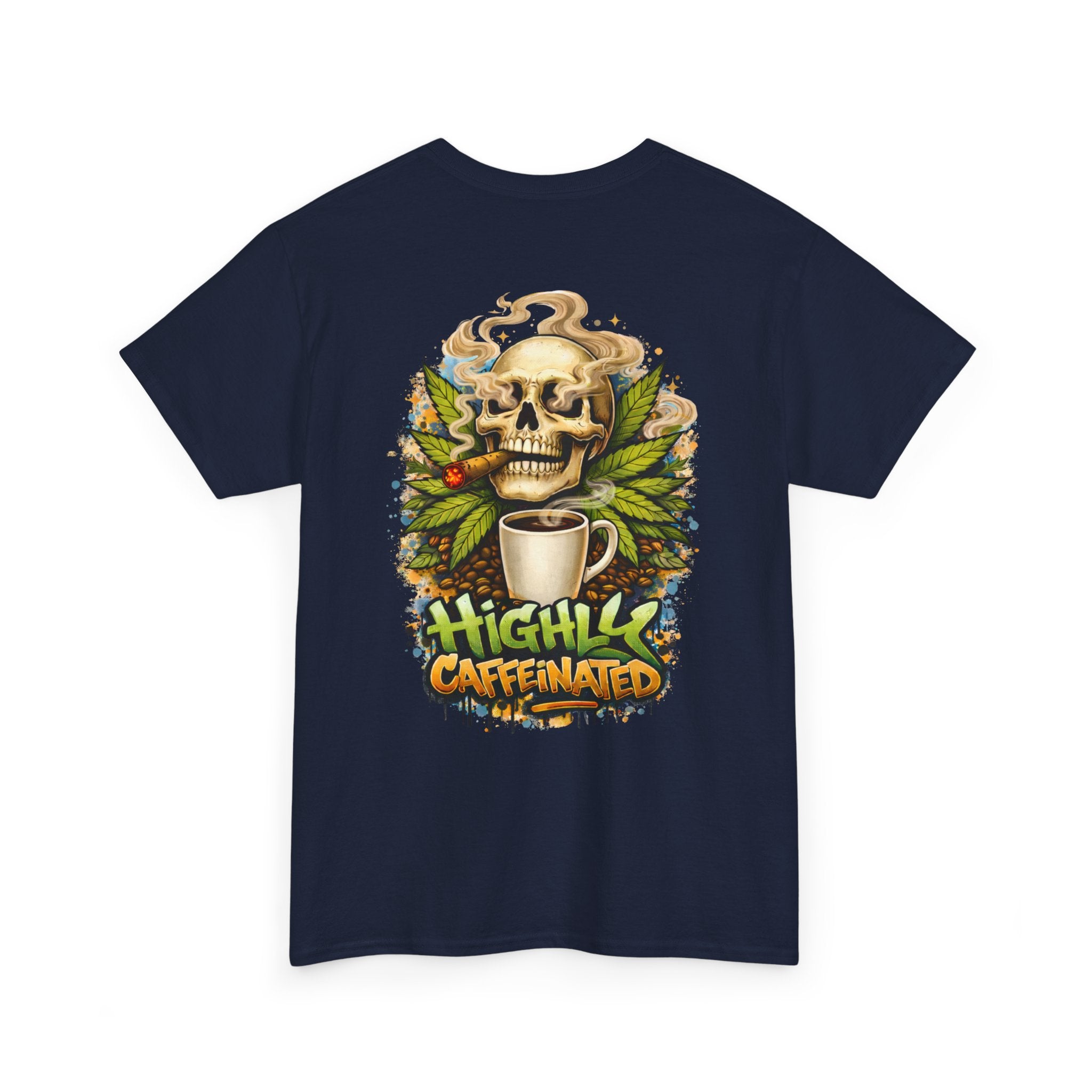 Coffee Skull Tee — "Highly Caffeinated" Graphic Shirt for Coffee Lovers