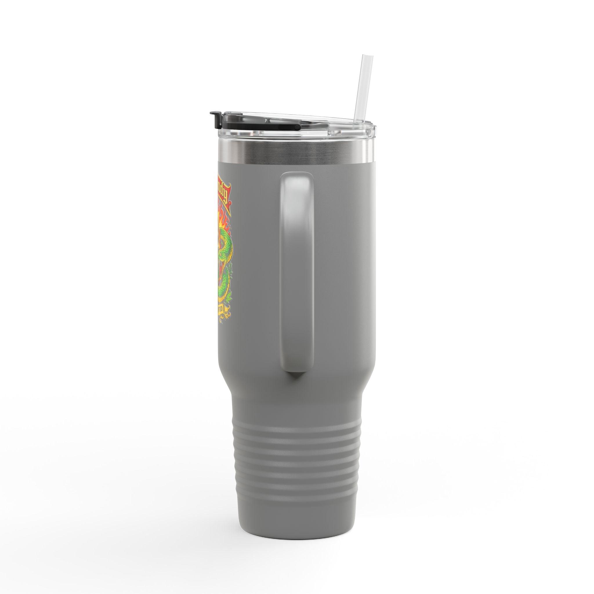 40oz Insulated Travel Mug - 'Red Randy' Skull & Snake Design, Spill‑Proof Tumbler