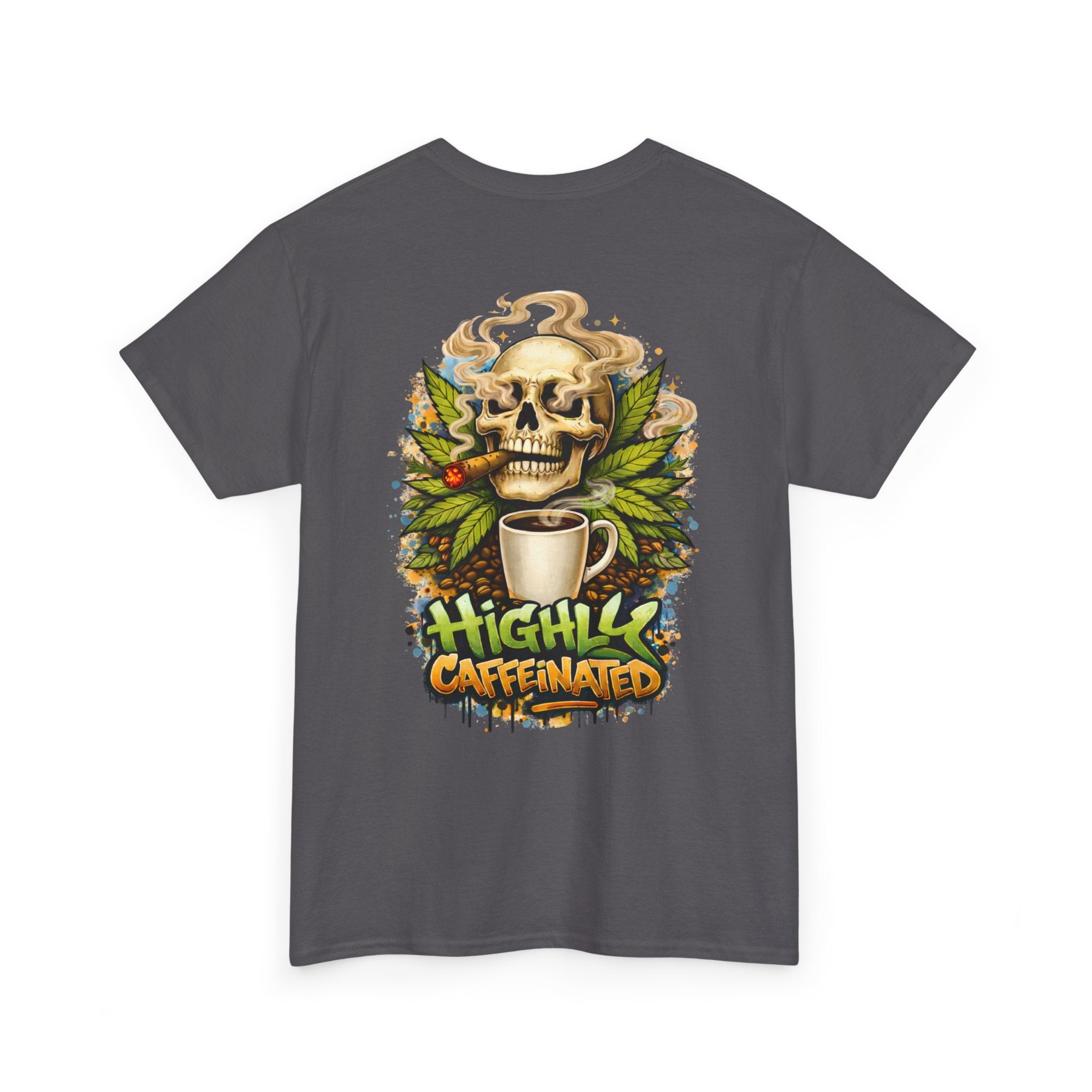 Coffee Skull Tee — "Highly Caffeinated" Graphic Shirt for Coffee Lovers