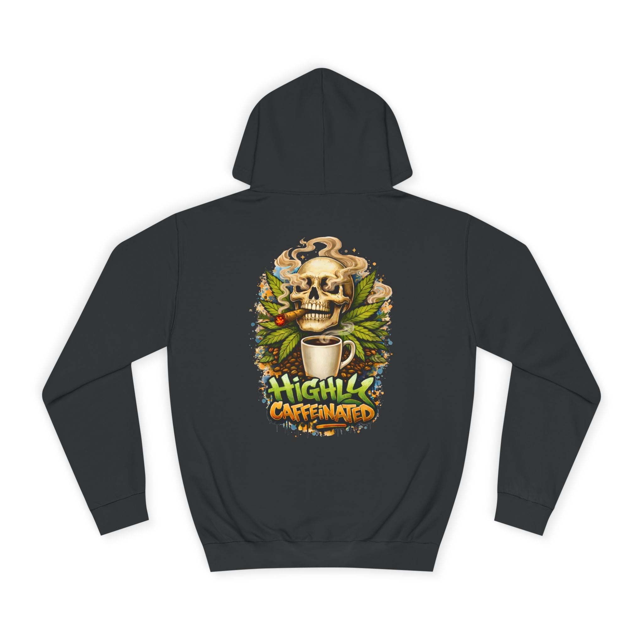 Highly Caffeinated Hoodie – Skull & Coffee Graphic College Pullover