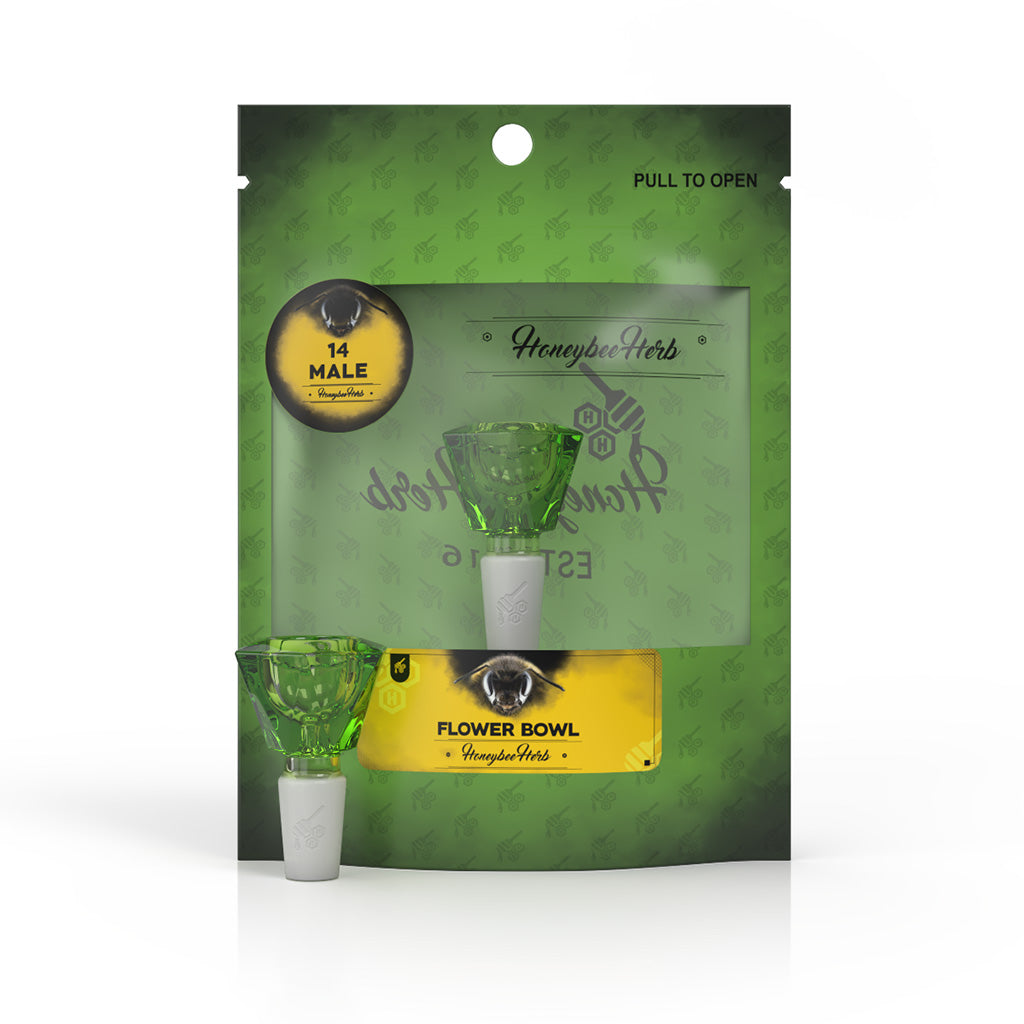 Honeybee Herb Green Line Gemstone Bowl Piece - 14mm Male