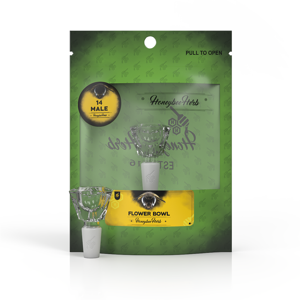 Honeybee Herb Green Line Gemstone Bowl Piece - 14mm Male