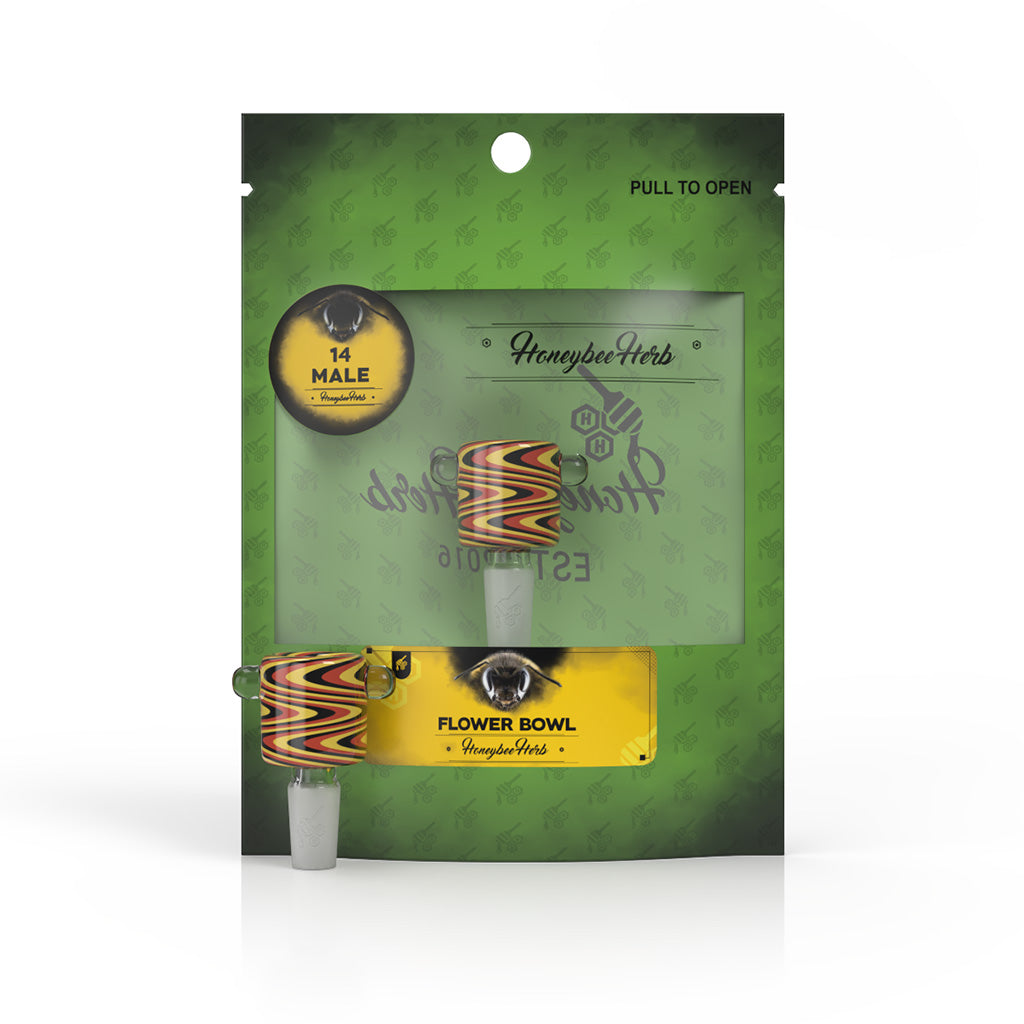 Honeybee Herb Green Line Swirl Bowl Piece - 14mm Male