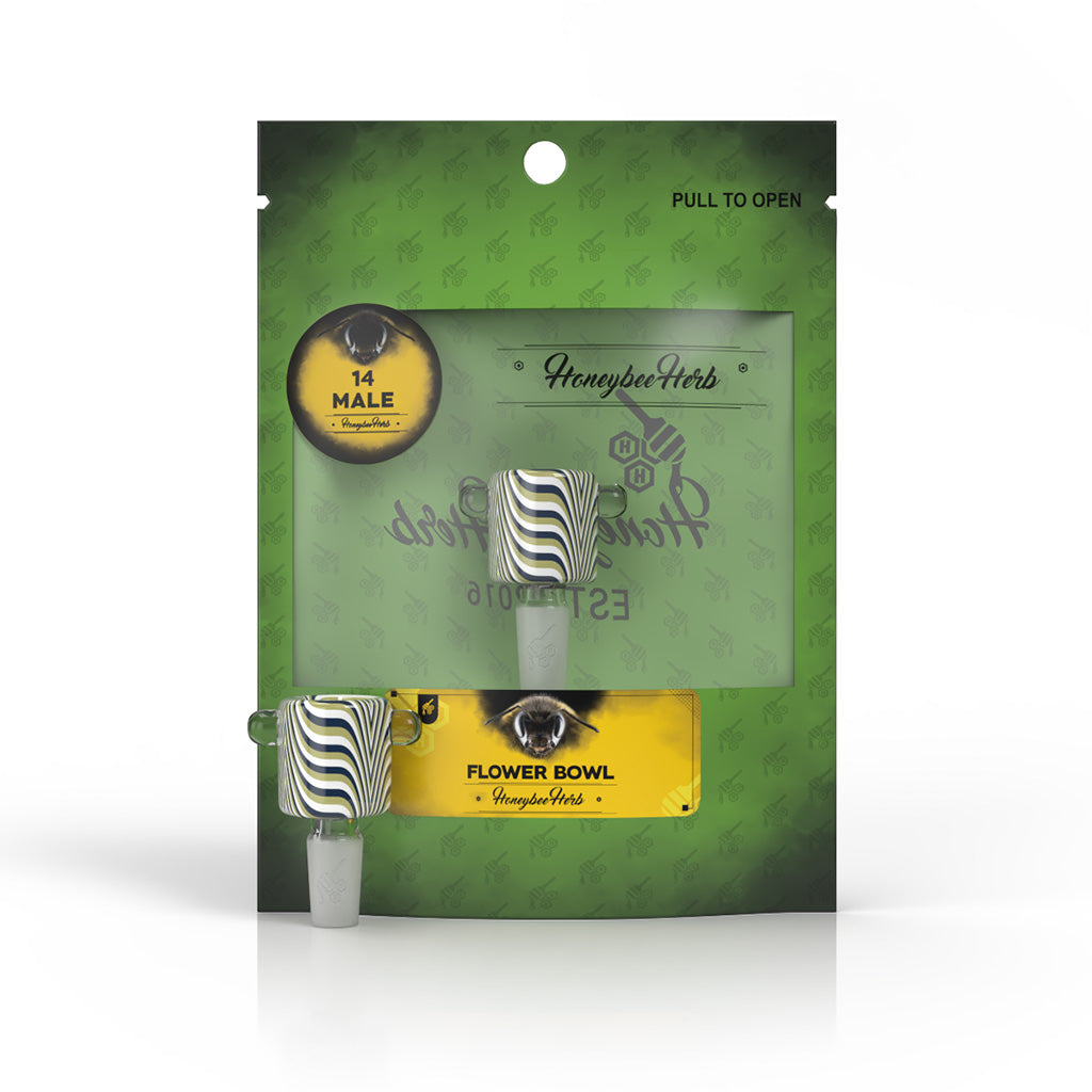 Honeybee Herb Green Line Swirl Bowl Piece - 14mm Male