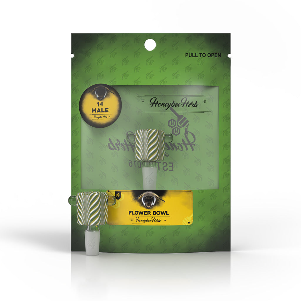 Honeybee Herb Green Line Swirl Bowl Piece - 14mm Male