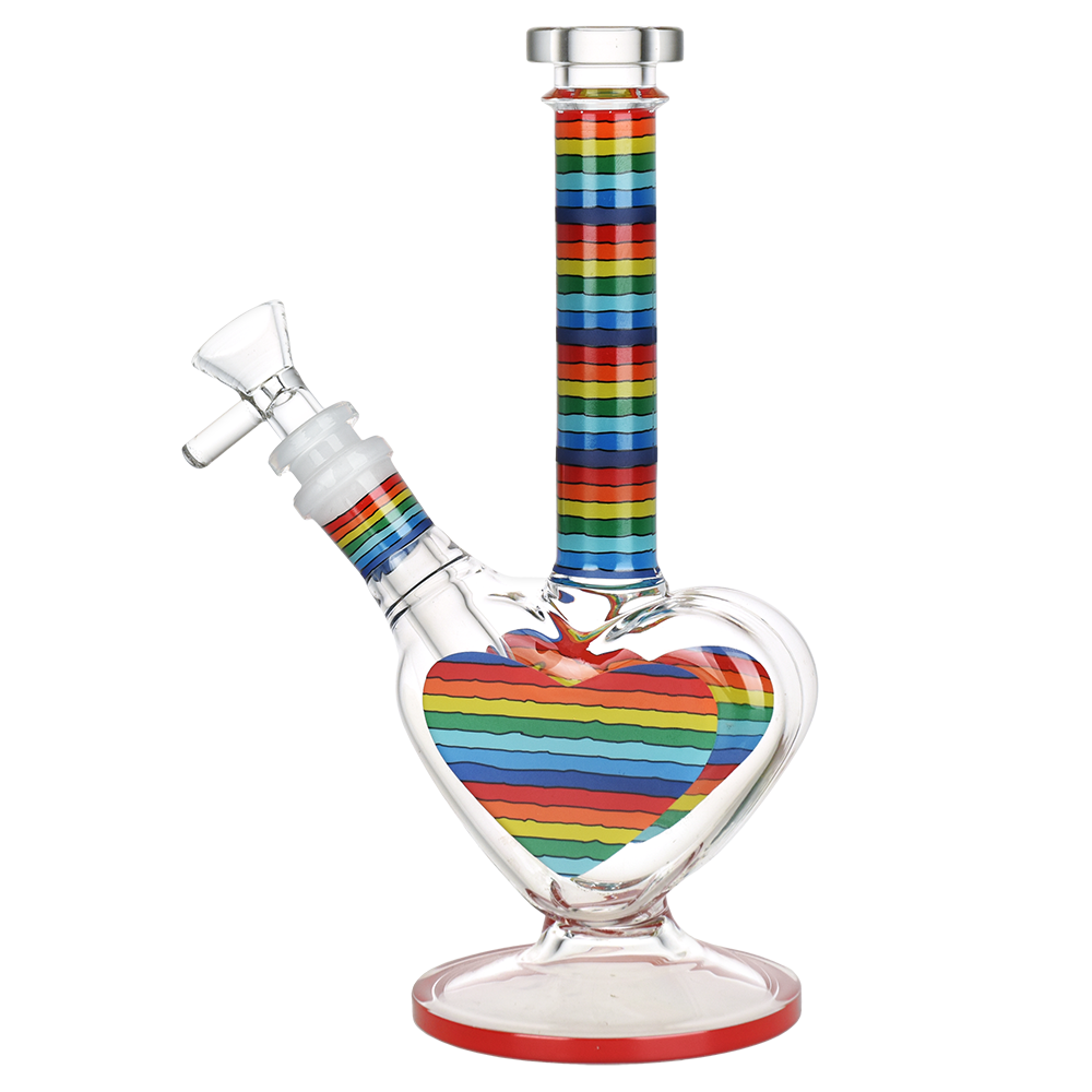 CaliConnected 8.5” Rainbow Striped Heart Glass Bong